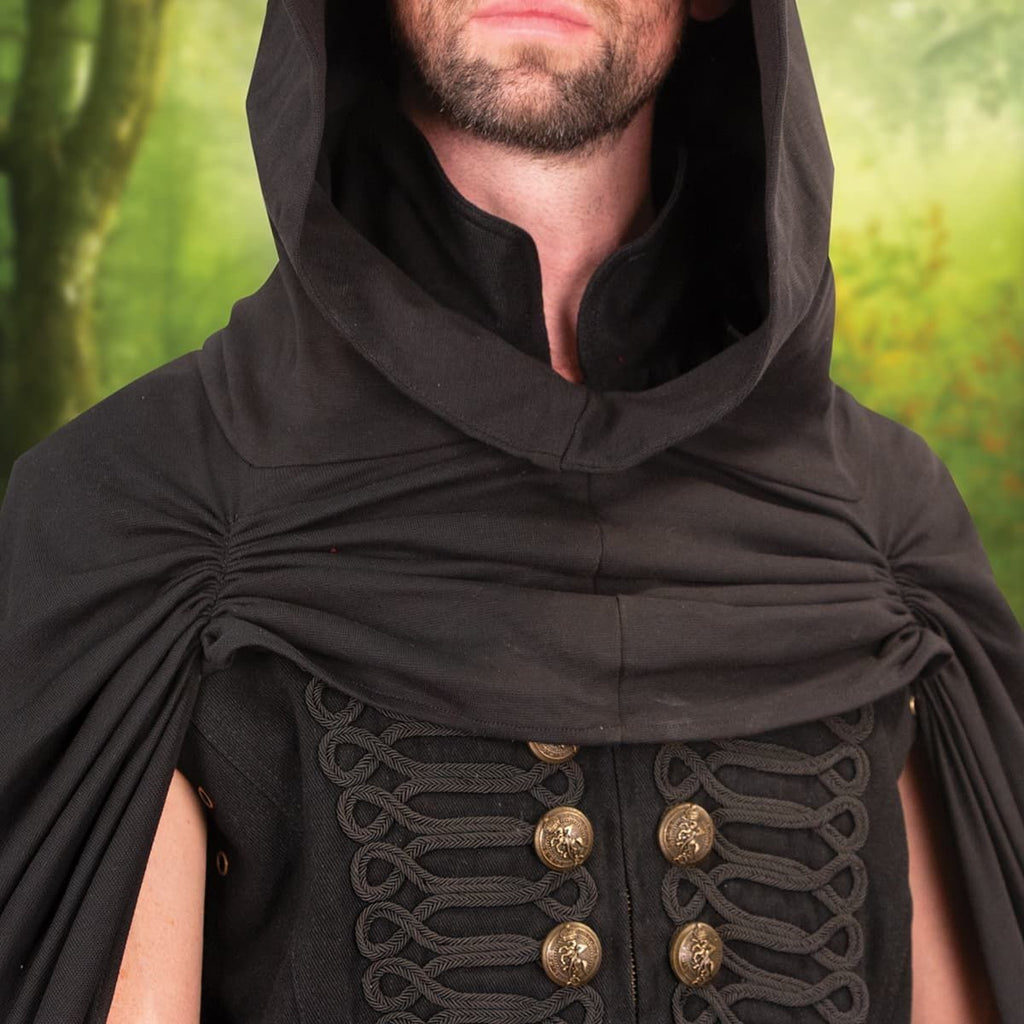black hooded cloak with sleeves