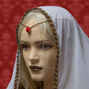 gold headband tiara has beautiful teardrop-shaped faux ruby at the center, simple, yet elegant, circlet crown